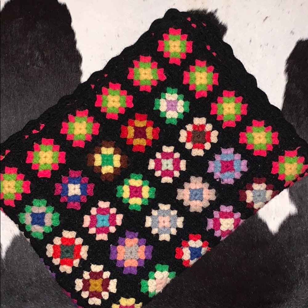 Vintage crochet knit rainbow square blanket - Picture 1 of 6